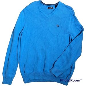 Mens Chaps Blue Cotton V Neck Pullover Sweater L Nwot